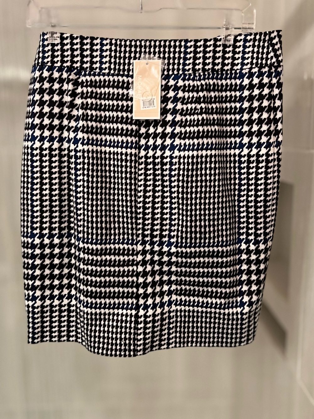 NWT Michael Kors Belted Houndstooth Pencil Skirt Navy Blue White Black